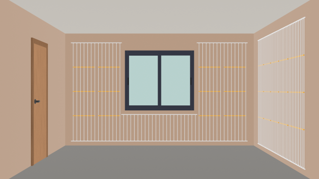 Raum mit Kunststoff-Register für Flächenheizung an Wand und Decke montiert