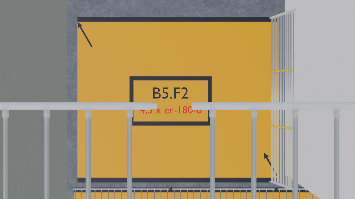Blick auf eine Baustelle mit eingebautem Kunststoff-Register für Flächenheizung in Decke