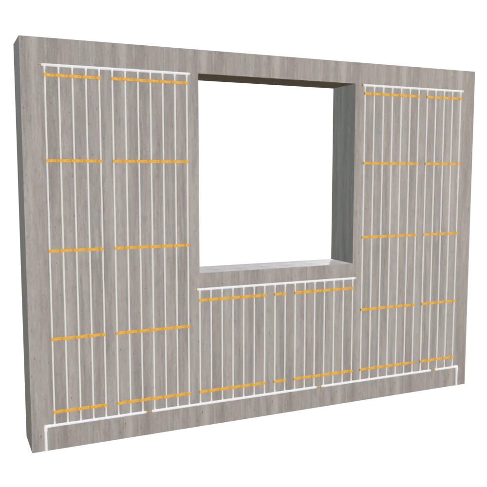 Kunststoff-Register für Flächenheizung in Wand mit Fensteröffnung eingebaut