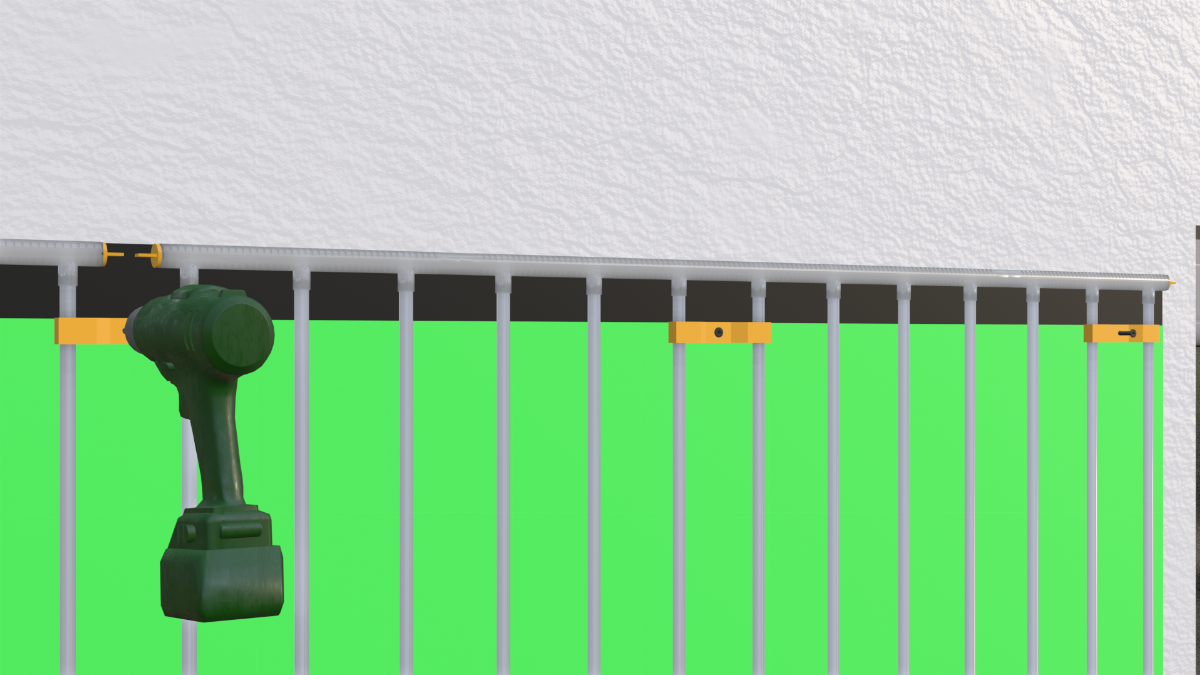 Montageschritt einer Flächenheizung mit Kunststoff-Register und Bohrmaschine an Wand