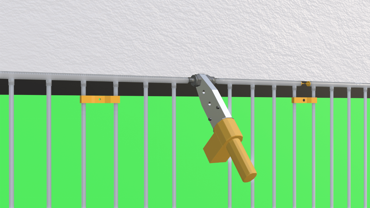 Montageschritt einer Flächenheizung mit Kunststoff-Register an Wand und Metallprofilen